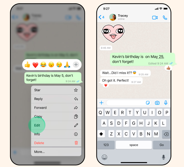 Now You Can Edit Your WhatsApp Messages. Credit https://about.fb.com/news/2023/05/edit-whatsapp-messages/ Image